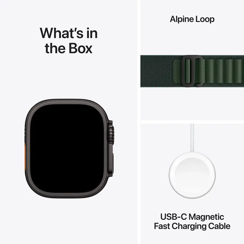 Б/В Apple Watch Ultra 2 GPS + Cellular, 49mm Black Titanium Case with Dark Green Alpine Loop - Medium (Це ТОП) - фото - №8