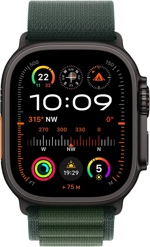Б/В Apple Watch Ultra 2 GPS + Cellular, 49mm Black Titanium Case with Dark Green Alpine Loop - Medium (Це ТОП) - фото - №1