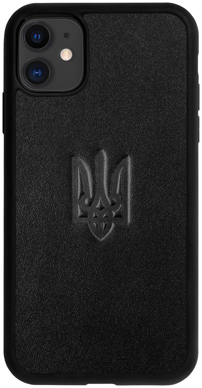 Чохол із чорної шкіри купон для iPhone 11 з тисненням Герба України фото