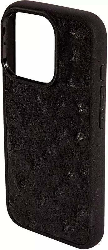 Чохол для iPhone 15 Pro Max Kartell з чорної шкіри страуса с фолікулами фото