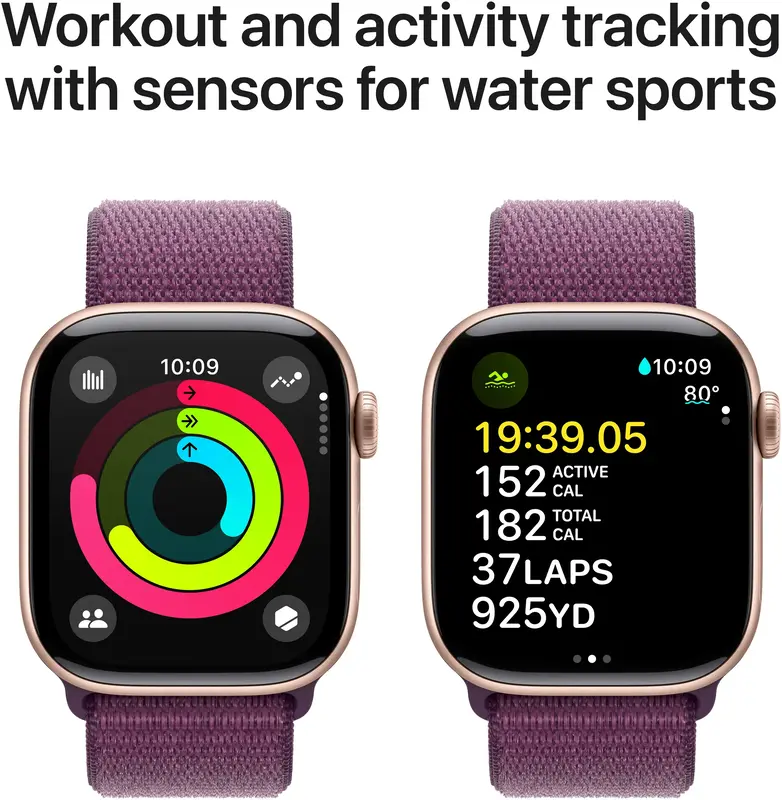 Apple Watch Series 10 GPS + Cellular 42mm Rose Gold Aluminium Case with Plum Sport Loop - фото - №3