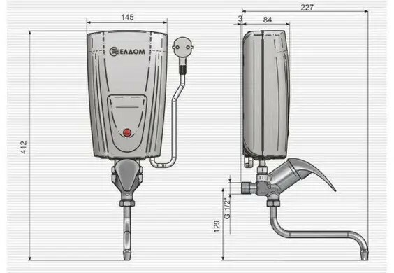 Водонагрівач Eldom 6,5 kw E72 змішувач - фото - №2