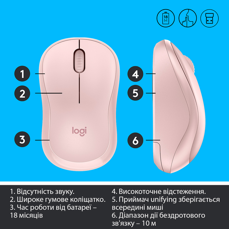 Миша Logitech Wireless M220 (Pink) 910-006129 - фото - №5