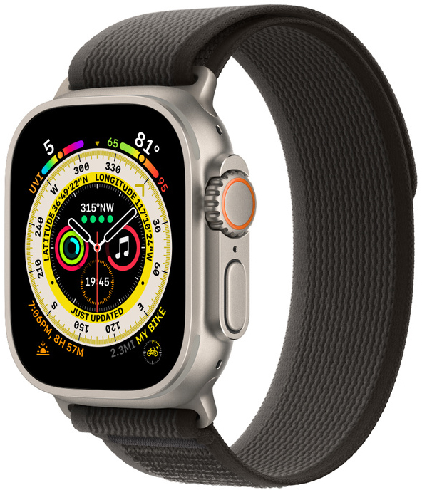 Apple Watch ULTRA 49mm Titanium Case with Black/Gray Trail Loop - S/M MQFW3UL/A фото