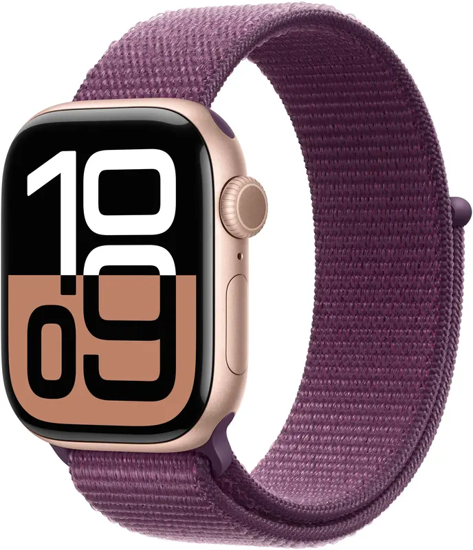 Apple Watch Series 10 GPS + Cellular 42mm Rose Gold Aluminium Case with Plum Sport Loop - фото - №0