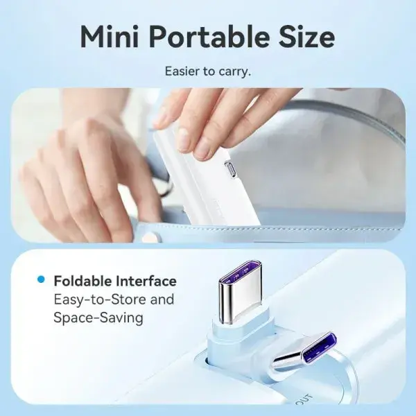 Порт.ЗП Vention 4800mAh 22,5W PD, USB-C In/Out, LED display, with built-in USB-C cable Синій - фото - №4