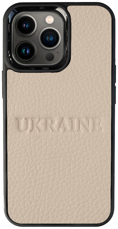 Чохол із бежевої шкіри флотар для iPhone 13 Pro з тисненням Ukraine фото
