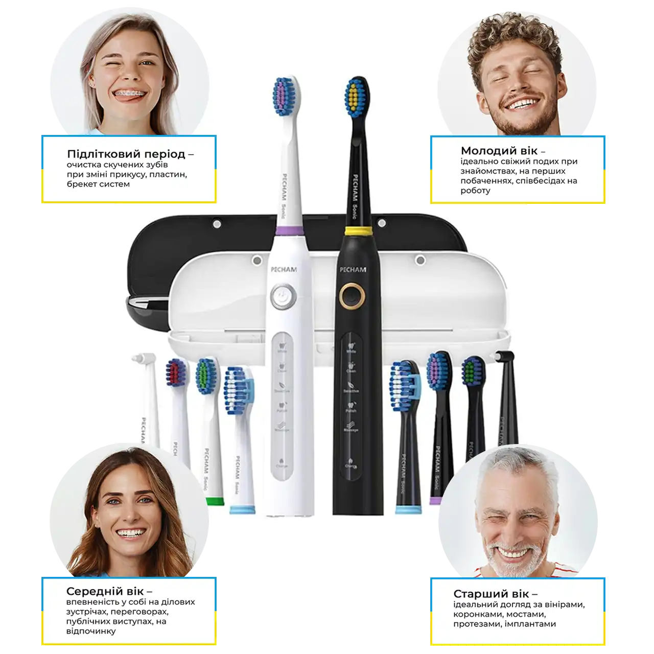 Набір електричних зубних щіток PECHAM Black and White Travel Set PC-084