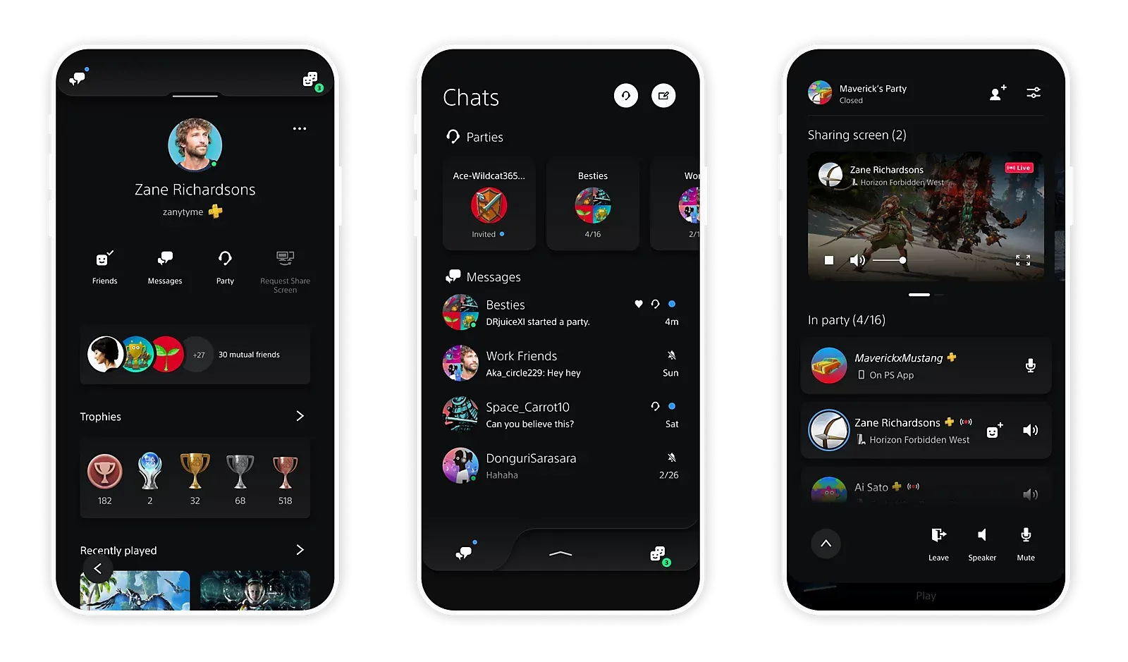 3 зображення програми PS App на екранах мобільних телефонів