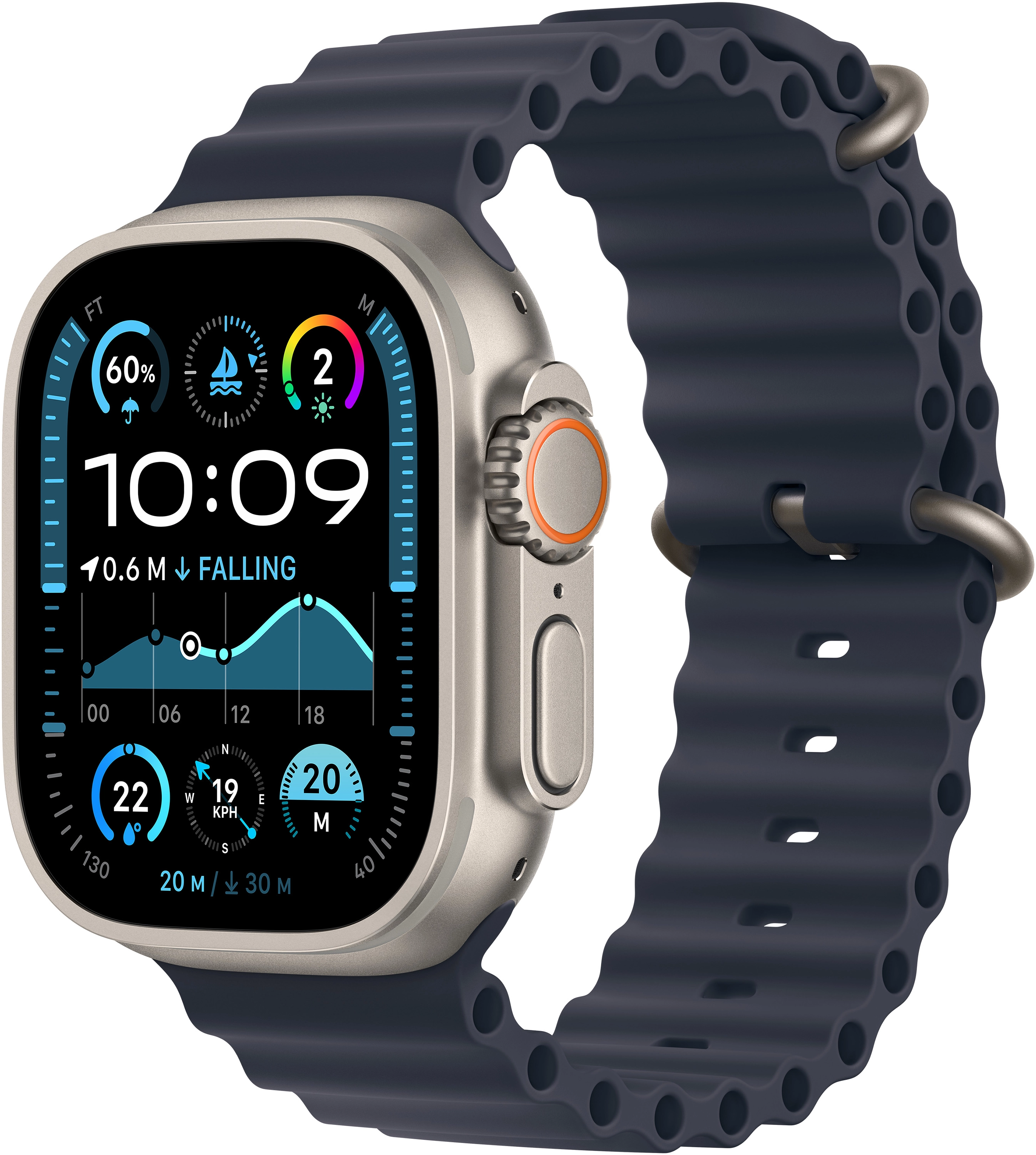 Apple Watch Ultra 2 49mm Natural Titanium Case with Navy Ocean