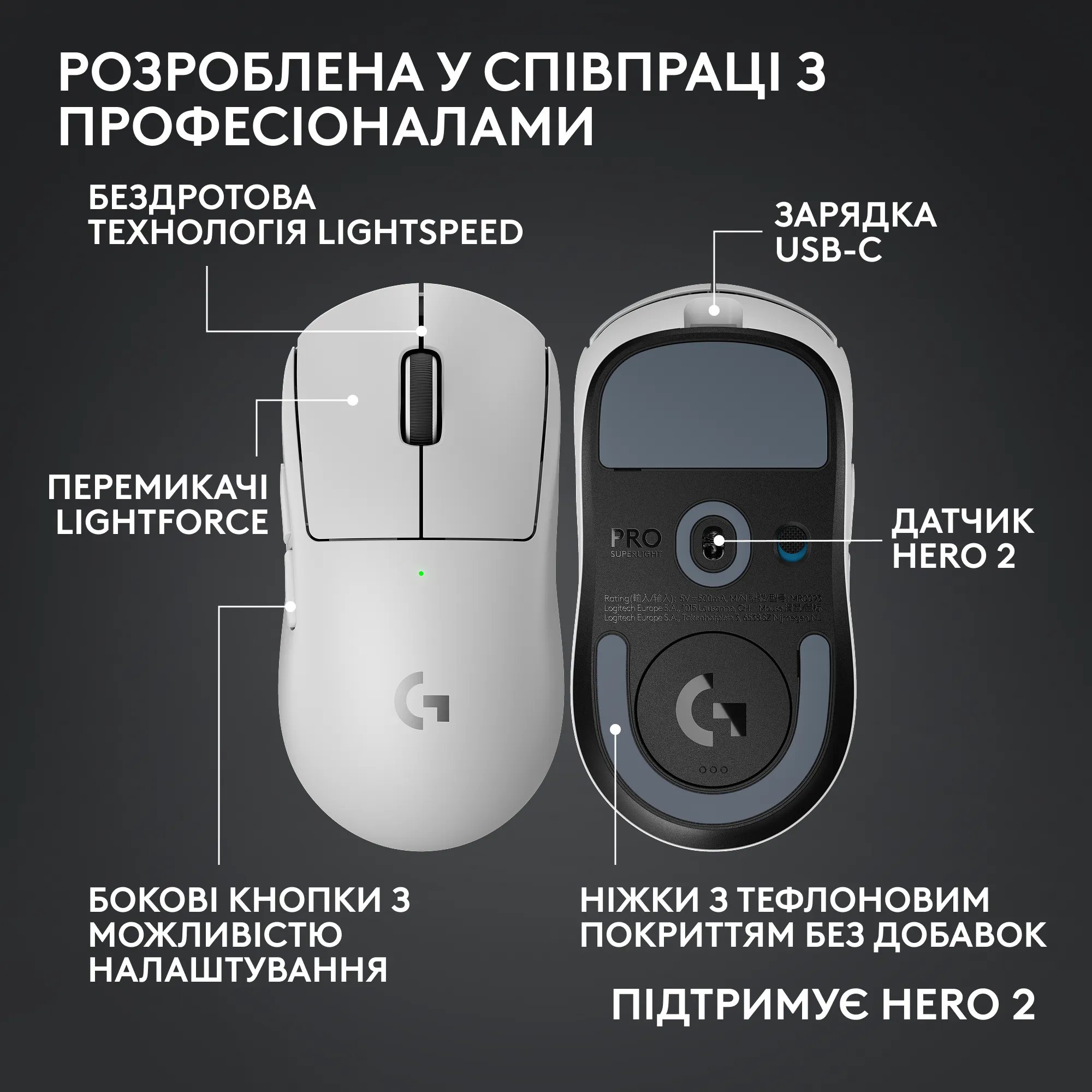 Мышь игровая LOGITECH G PRO X SUPERLIGHT 2c Compact Wireless