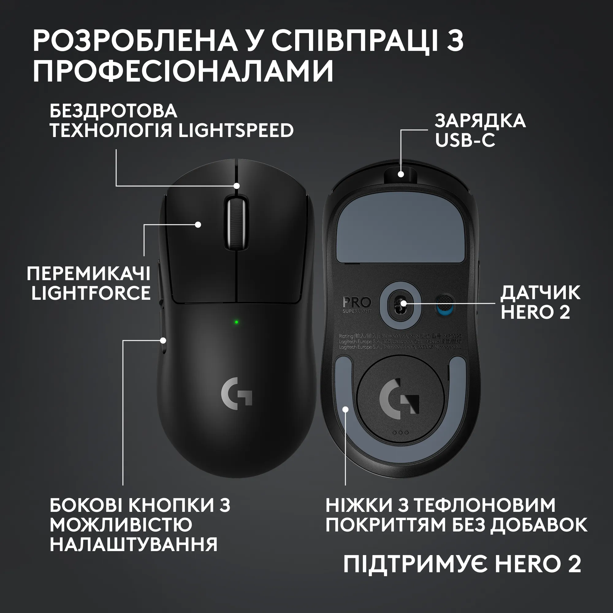 Мышь игровая LOGITECH G PRO X SUPERLIGHT 2c Compact Wireless